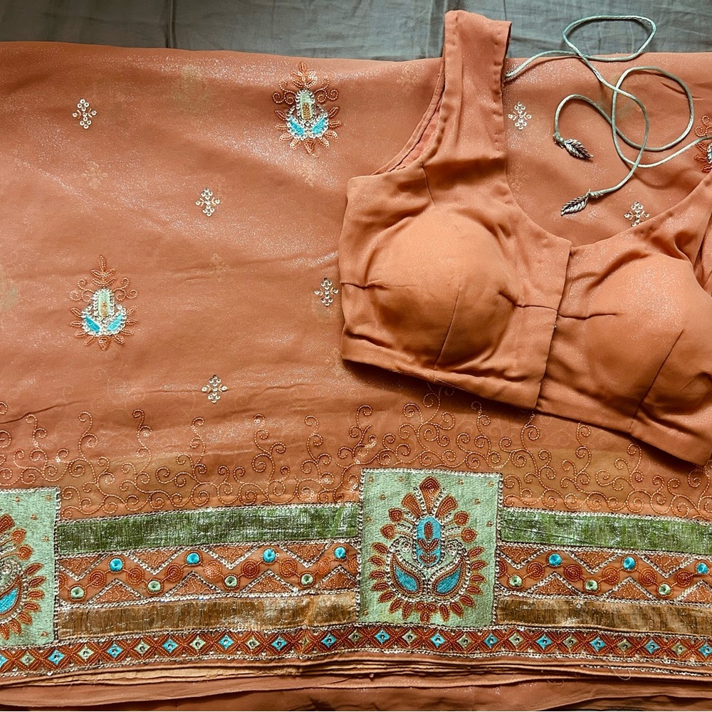 Elegant Coral/Melon Color Sari